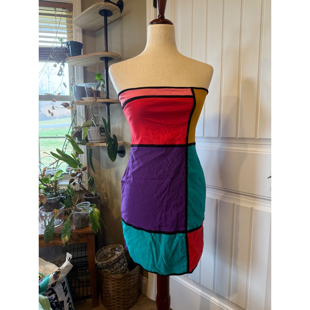 Forever 21 Colorblock Strapless Bodycon Mini Dress L Geometric